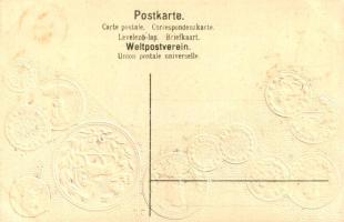 Persien. Münzenkarte und Nationalflagge / Persian set of coins, currency exchange chart and flag. Em...