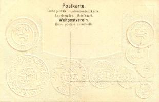 Marokko. Münzenkarte und Nationalflagge / Morocco - set of coins, currency exchange chart and flag. ...