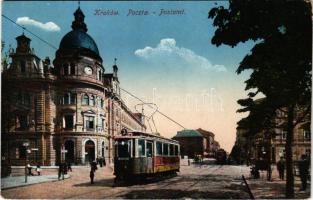 Kraków, Krakkó, Krakau; Poczta / Postamt / post office, tram (Rb)