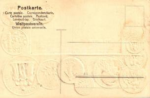 Frankreich / France - set of coins, currency exchange chart and flag. Emb. litho (b)