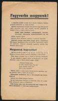 1944 ,,Fegyverbe magyarok! A bolsevista hordák betörtek vérrel szentelt földünkre!", II. világháborús röplap, kétoldalas, 26x15 cm