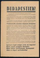 1944 ,,Budapestiek! [...] Éljen bátor fővárosunk, Budapest! Harc a végső győzelemig!, II. világháborús szovjetellenes röplap, 20,5x14 cm