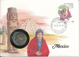 Mexikó 1981. 1P Cu-Ni, felbélyegzett borítékban, bélyegzéssel, német nyelvű leírással T:UNC Mexico 1981. 1 Peso Cu-Ni in envelope with stamp, cancellation and a description in german C:UNC