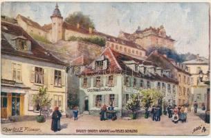 Baden-Baden, markt und Neues Schloss, Gasthaus zur Rose / market, hotel, new castle. Charles F. Flower. Raphael Tuck & Sons. Oilette Serie (Rb)