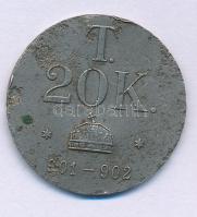 1906-1907. "T 20K" acél pénzsúly az arany 20K címlethez, előlapon "901-902", hátlapon "906-907", ami az adott évre szóló érvényesítő beütés (6,40g) T:XF