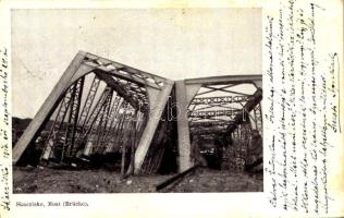 1916 Skarzisko, Most (Brücke) / WWI Austro-Hungarian K.u.K. military, bridge ruins + "K. UNG. LDSTM EISENBAHNSICHERUNGSABTEILUNG No. 115" "K.U.K. ETAPPENPOSTAMT SKARZYSKO" (fl)