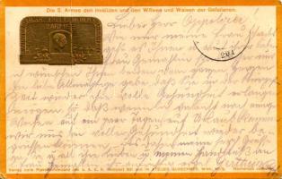 1916 Winterfeldzug 1914-15 in den Karpathen. Viribus Unitis. Die 2. Armee den Invaliden und den Witwen und Waisen der Gefallenen. Feldpostkarte / WWI Austro-Hungarian K.u.K. military badge on a field postcard. Emb. + &quot;Rechnungskontrollabtg. der Quartiermeisterabtg. des k.u.k. 2. A.K.&quot; (fa)