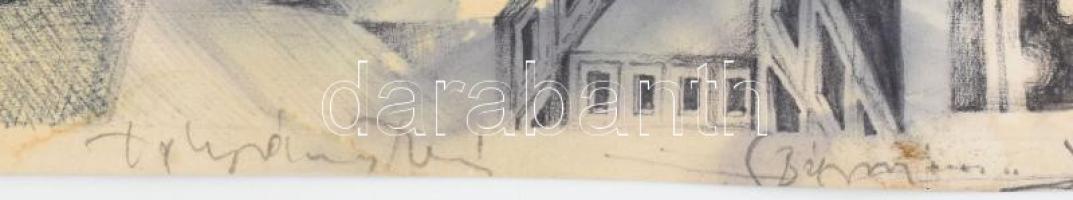 Olvashatatlan jelzéssel, magyar művész: Szürrealista kép, 1976. Tus, toll, papír, kissé foltos és hu...