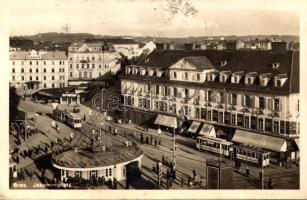 Graz, Jakominiplatz. Karl Fink / square, shops, trams (ázott / wet damage)