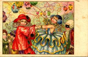 1929 Italian lady art postcard, masquerade ball. Élite CCM 2570. s: A. Bertiglia (fl)