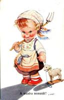 1940 A munka nemesít / Children art postcard s: Mart (fl)