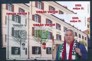 2023 Orbán Viktor miniszterelnök 60 éves 4 db-os emlékív garnitúra, azonos 00021 sorszámmal