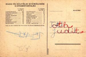 Nyári munkánál is gyümölcs! Magyar egészségügyi propaganda, C-vitamin táblázat a hátoldalon / Hungar...