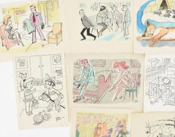 Szegő Gizi (1902-1985): Karikatúrák vázlatai, 10 db. Vegyes technika, papír, mind jelzett. Mindegyik...
