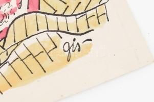 Szegő Gizi (1902-1985): Karikatúrák vázlatai, 10 db. Vegyes technika, papír, mind jelzett. Mindegyik...