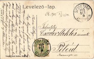 1905 Szigetvár, Állami polgári fiú iskola, Ilona tér, templom. Ferencz David kiadása, Art Nouveau fl...