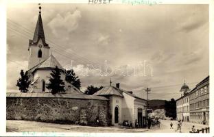 Huszt, Chust, Khust; Református templom, Fekete József üzlete. Bottka Béla kiadása / Calvinist church, shop