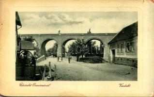 1911 Oravicabánya, Oravica, Oravicza, Oravita; Viadukt, vasúti híd, utca. W.L. Bp. 1216. J. E. Tieranu kiadása / railway bridge, viaduct, street (EM)