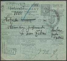 1919 Kétnyelvű postautalvány "KRIZEVCI"