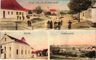 1918 Starovice, Gross Steurowitz; Kirche, Kellerpartie / church, street (fl)