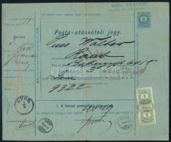 1880 10kr díjjegyes Posta-utánvételi jegy Színes számú 3kr pár díjkiegészítéssel "BUDAPEST FŐPOSTA" - "GYŐR", visszaküldve