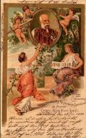 1898 (Vorläufer) Zur Erinnerung an das 50 j. Regierungs-Jubiläum Sr. Majestät Kaiser u. König Franz Josef I 1848-1898 / I. Ferenc József uralkodásának 50. évfordulója alkalmából / Franz Josephs 50th anniversary of reign. Art Nouveau, litho (EK)