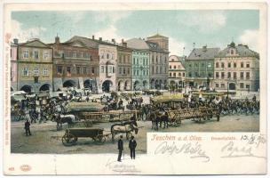 1903 Cieszyn, Teschen; Demelplatz / square, market, shop of Karl Prochaska. Ed. Feitzinger's Kunst- und Postkarten-Verlag 1903/13. 452. Auto-Chrom (EK)