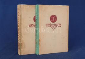 Erdélyi Helikon antologiája 1927. I-II. kötet [Teljes] Cluj-Kolozsvár, 1927. Erdélyi Szépmíves Céh (Lapkiadó és Nyomdai Műintézet Rt.) [5]-172 + [2] p. + 3 t.; [5]-176 p. A munka az Erdélyi Szépmíves Céh tizenegyedik és tizenkettedik kiadványa, II. sorozatának 11-14. számú könyve. A kortárs erdélyi irodalom jeleseit felvonultató próza- és versantológia előtt az Erdélyi Helikont megalapozó, 1926. évi marosvécsi írótalálkozó nyomán írt irodalmi esszé. A kötetek illusztrációit rajzolta és grafikai kiállítását tervezte Bánffy Miklós és Kós Károly. Oldalszámozáson belül további egy, illetve öt egész oldalas illusztrációval. Példányunk mindkét kötetéből hiányzik az első két levél, a festett első előzéken és verzóján régi tulajdonosi bejegyzés. Monoki 1621. Madár 1490. Egységes, enyhén foltos kiadói félvászon kötésben (Rohonyi Antal, Kolozsvár).