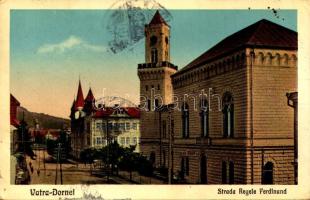 1931 Vatra Dornei, Dornavátra, Bad Dorna-Watra (Bukovina, Bucovina, Bukowina); Strada Regele Ferdinand / street view (small tear)