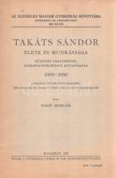 Nagy Miklós:  Takáts Sándor élete és munkássága (1860-1932). Különös tekintettel gyorsírástörténeti kutatásaira. A Magyar Tudományos Akadémia 1936. február 24-i összes ülésén felolvasott emlékbeszéd. Budapest, 1937. Gyorsírási Ügyek M. Kir. Kormánybizottsága (Franklin-Társulat ny.) 113 + [3] p. Egyetlen kiadás. Pályakép Takáts Sándor (1860-1932) művelődéstörténész, piarista szerzetes, középiskolai tanárról, a Kisfaludy-Társaság és az MTA tagjáról. A művelődéstörténész elsősorban a XVI-XVII. század mindennapjainak történetét kutatta, levéltári források alapján. Munkássága egy része a reformkor előtti és reformkori sajtónyilvánosság bizonyos értelemben vett letéteményeseiről, az országgyűlési gyorsírókról írott titkosrendőri jelentéseket dolgozta fel. Művelődéstörténeti keretben ő írt először az alkalmazott médiamunkás réteg, a gyorsírók viszontagságairól. (Az egységes magyar gyorsírás könyvtára. 139. szám.) Fűzve, enyhén sérült gerincű, feliratozott kiadói borítóban. Jó példány.