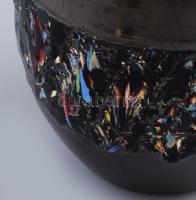 Design fém váza, csorgatott zománc festéssel, jelzés nélkül, kopással, m: 31 cm