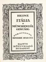 Heine, [Heinrich]: Itália. 1-3. köt. 1. köt.: Münchentől Genuáig. Ford. Benedek Marcell. 2. köt.: Luccai fürdőzés. Ford.: Bíró Sándor. 3. köt.: Lucca városa. Ford. Bíró Sándor. Bp., én., Dante, 115+1 p. +5 t.; 128 p.+6 t.; 88 p- + 3 t. A papírborítók rendkívül impozáns illusztrációja Jaschik Álmos (1885-1950) grafikus munkája. Egészoldalas képtáblákkal. Kiadói aranyozott egészvászon-kötés, kopott borítókkal, kijáró lapokkal (1. rész: 23-26, 55-58, 71-74, 2. rész: 39-42, 3. rész: 87/88., hátsó szennylap), néhány kissé foltos lappal.