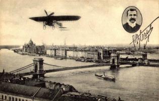 Budapest, Bleriot repülőgépe a Lánchíd felett (fl)