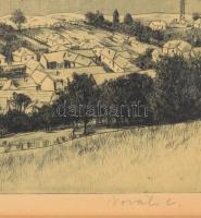 Novák Lajos (1927-1989): Dömös (Dunakanyar). Rézkarc, papír, jelzett, üvegezett fakeretben, 29x39 cm