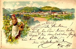 1898 (Vorläufer) Celje, Cilli; general view. Gebr. Künzli Art Nouveau, floral, litho (EK)