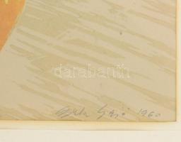 Sajó Gyula (1918-1989): Virágok. Linómetszet, papír. Jelzett. Számozott (9/36). Hátoldalán sussexi m...