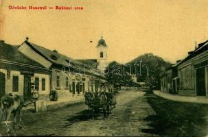 Huszt, Chust, Khust; Rákóczi utca, vár, Szenderovics üzlete. Huszti nyomdavállalat és papírkereskedés kiadása. 1922. (W.L. ?) / street view, castle, shops (EK)