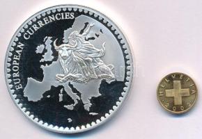 DN "Európai pénznemek / Svájc - Thun kastély" ezüstözött fém emlékérem, benne 2002. 1r ara...