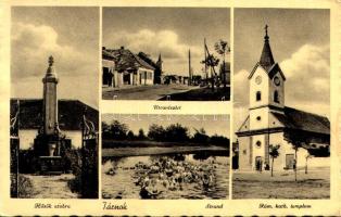 1940 Tárnok, Hősök szobra, utca, strand, fürdőzők, Római katolikus templom. Honti Mihály kiadása (Rb)