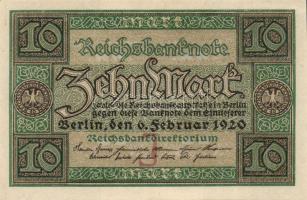 Német Birodalom / Weimari Köztársaság 1920. 10M (7x) közte közeli sorszámokkal T:II+ (alig látható h...