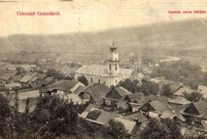 1911 Gnézda, Gnazdy, Gnazdá, Kniesen, Hniezdne; látkép, templom. Matirkó József kiadása / general view, church (b)