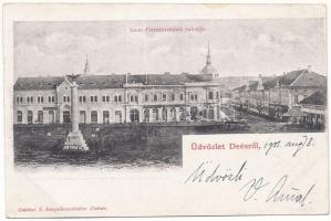 1901 Dés, Dej; Szent Ferencrendiek palotája, Központi kávéház és cukrászda, Milleniumi szobor, Gálócsi Samu üzlete és saját kiadása / palace, cafe and confectionery, shops, monument (EB)