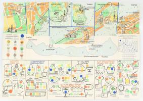 cca 1970 "Balatoner Fremdenführer" retró kihajtható reklámos kiadvány, a hátoldalán Balato...