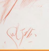 Olvashatatlan jelzéssel: Női arckép. Vöröskréta, papír. Üvegezett fakeretben, 48×32,5 cm