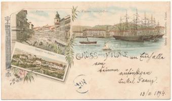 1894 (Vorläufer) Fiume, Rijeka; Corso, Hafen, Tersatto mit Schloss / port, Trsat with castle, street view. Marco Oberdorfer Art Nouveau, floral, litho (fl)