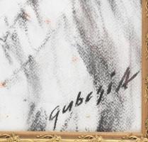 Gubcsi Attila (1954-2020): Lány portréja. Szén, papír. Jelzett. 50x35 cm. Dekoratív, üvegezett faker...