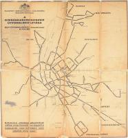 cca 1920-1930 Budapest Székesfővárosi Közlekedési Rt. [BSZKRT] a kisszakaszrendszer útvonalbeosztása, vászonra kasírozva, foltos, ceruzás bejegyzésekkel és firkával, a hátoldalán 1939-es tollas bejegyzéssel, 35x37 cm