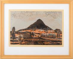Csavlek András (1942-): Balatoni szőlőhegy (Gulács). Színes linómetszet, papír, jelzett. 25,5x39 cm....