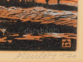 Csavlek András (1942-): Balatoni szőlőhegy (Gulács). Színes linómetszet, papír, jelzett. 25,5x39 cm....