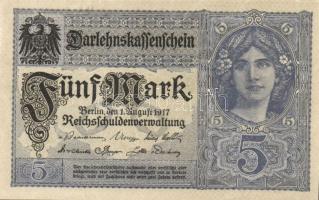 Német Birodalom / Császárság 1917. 5M (4x) szürkéskék variáns nyolcjegyű sorszámmal T:II+ (alig láth...